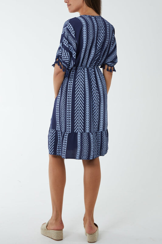 Aztec Print Mini Dress with Tassels