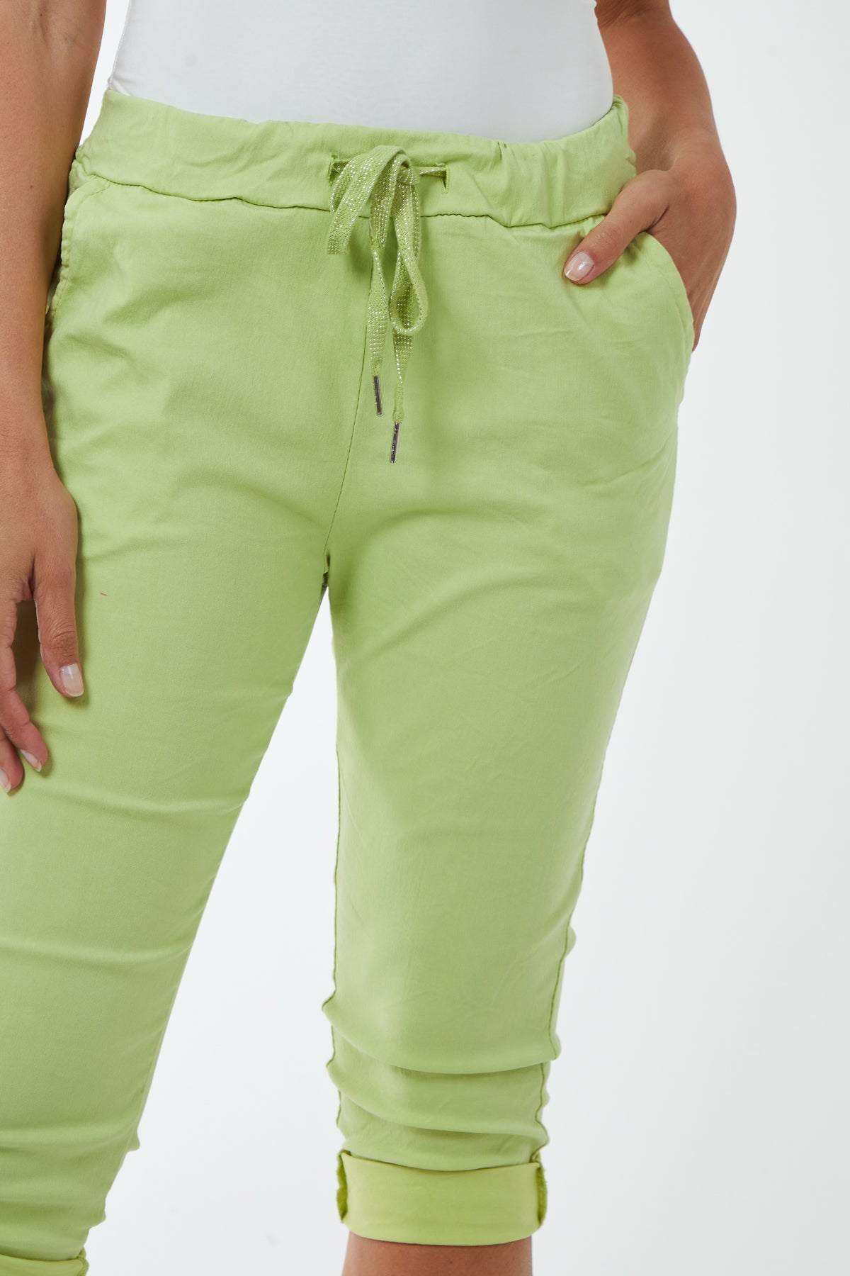 Glitter Drawstring Pocket Capri Trousers