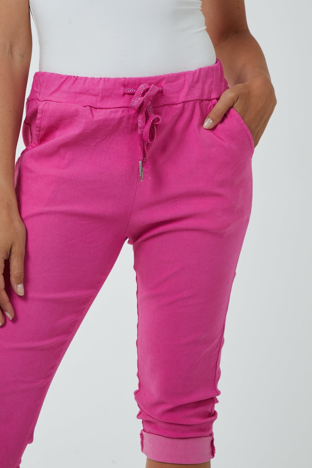 Glitter Drawstring Pocket Capri Trousers