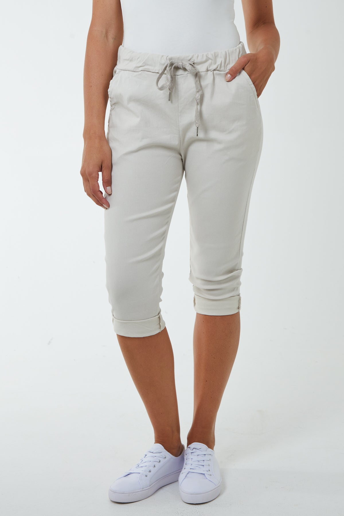 Glitter Drawstring Pocket Capri Trousers