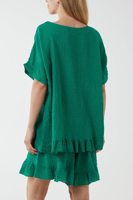 Cotton Blend Frill Hem Top & Short Set