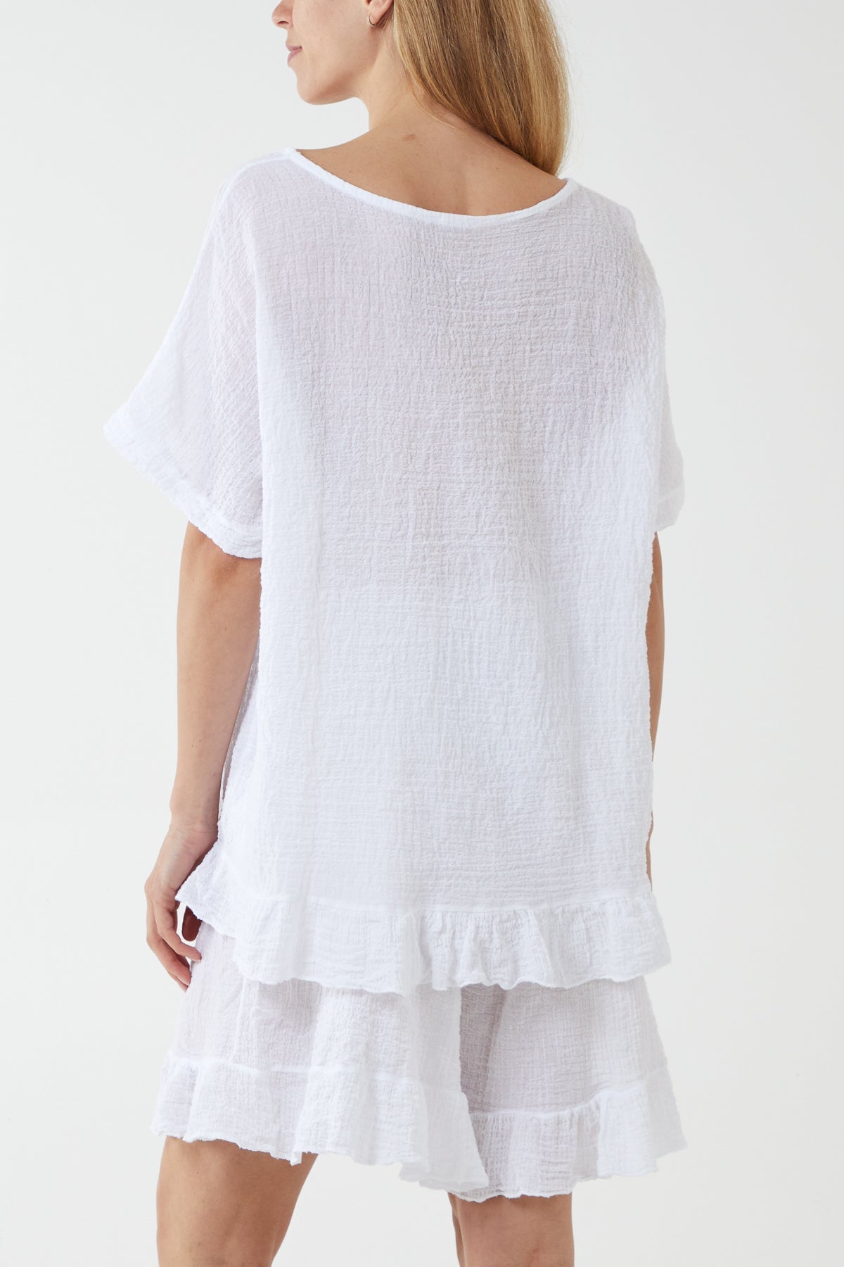 Cotton Blend Frill Hem Top & Short Set