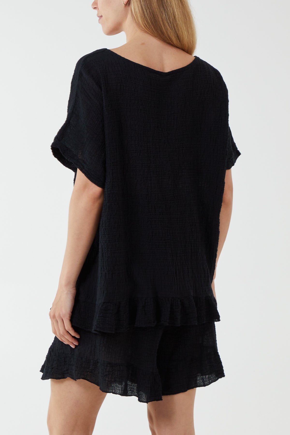 Cotton Blend Frill Hem Top & Short Set