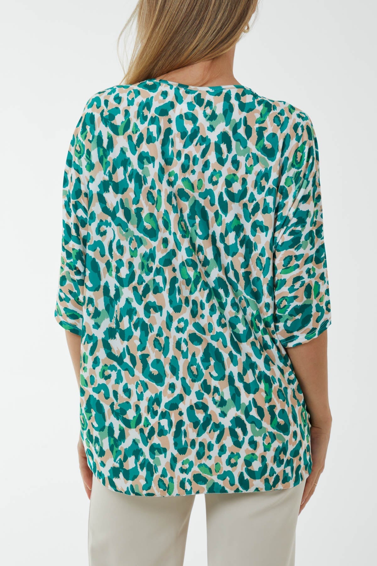 V-Neck Tied Front Leopard Print Top